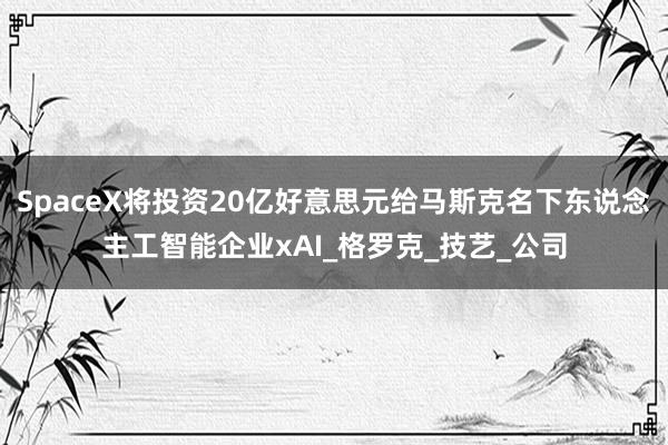 SpaceX将投资20亿好意思元给马斯克名下东说念主工智能企业xAI_格罗克_技艺_公司