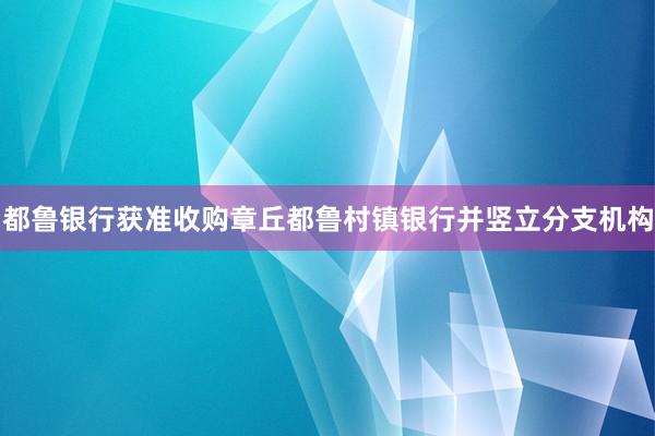 都鲁银行获准收购章丘都鲁村镇银行并竖立分支机构