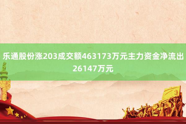 乐通股份涨203成交额463173万元主力资金净流出26147万元