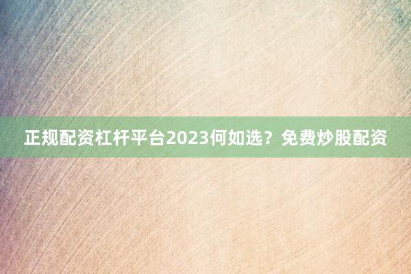 正规配资杠杆平台2023何如选？免费炒股配资