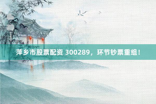 萍乡市股票配资 300289，环节钞票重组！