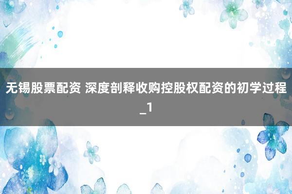 无锡股票配资 深度剖释收购控股权配资的初学过程_1