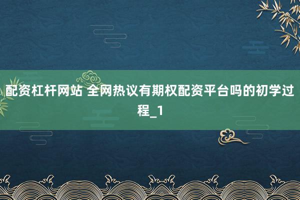 配资杠杆网站 全网热议有期权配资平台吗的初学过程_1