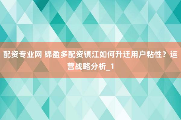 配资专业网 锦盈多配资镇江如何升迁用户粘性？运营战略分析_1