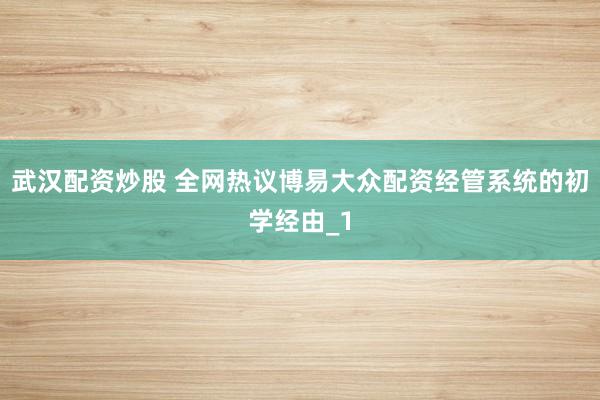 武汉配资炒股 全网热议博易大众配资经管系统的初学经由_1