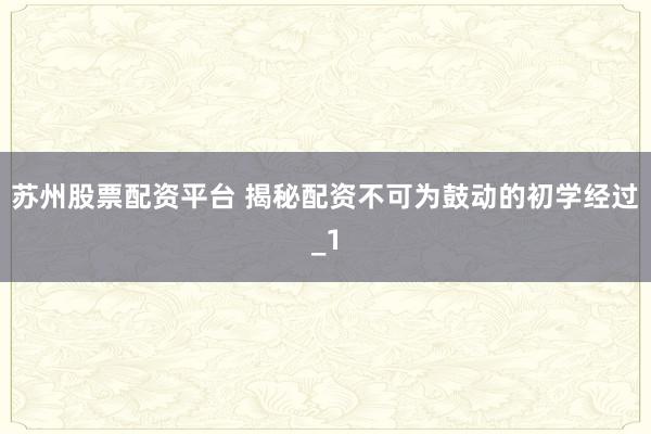 苏州股票配资平台 揭秘配资不可为鼓动的初学经过_1